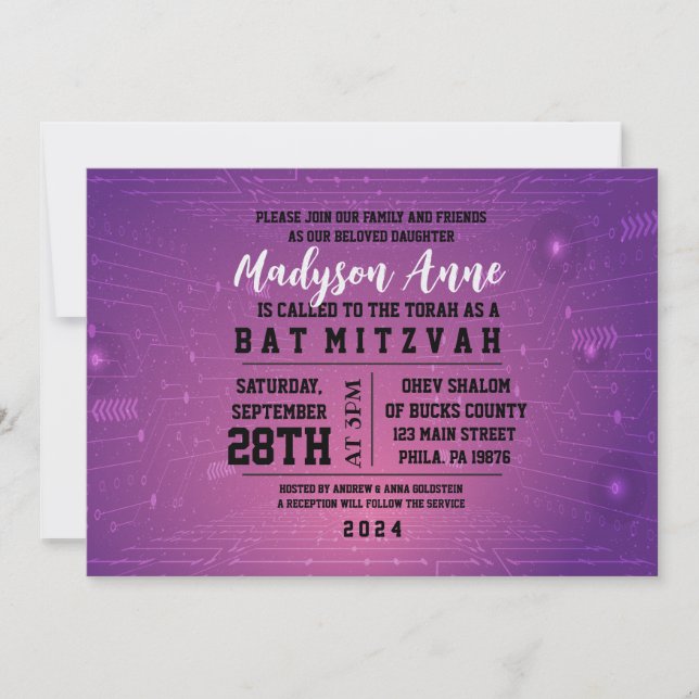 Invitación a Mitzvah de Bat DIGITAL para JUEGOS 3D (Anverso)