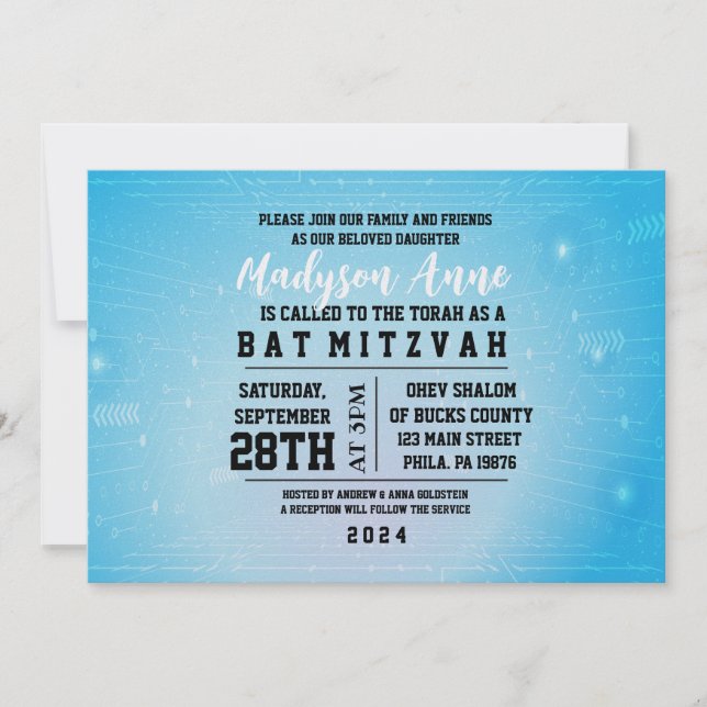 Invitación a Mitzvah de Bat DIGITAL para JUEGOS 3D (Anverso)