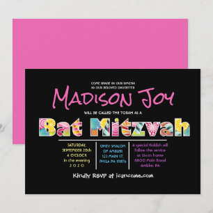 Invitación a Mitzvah de Bat Pink Bat