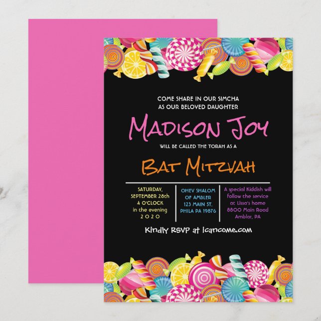 Invitación a Mitzvah de Bat Rosa (Anverso / Reverso)