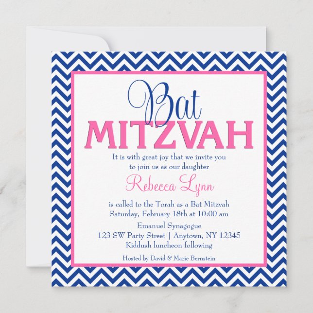Invitación a Mitzvah de Bat Rosa Azul de la Armada (Anverso)