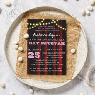 Invitación a Mitzvah de Bat Rosado de las Luces de