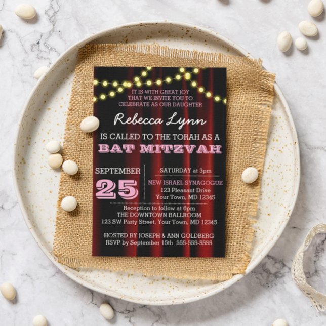 Invitación a Mitzvah de Bat Rosado de las Luces de (Subido por el creador)