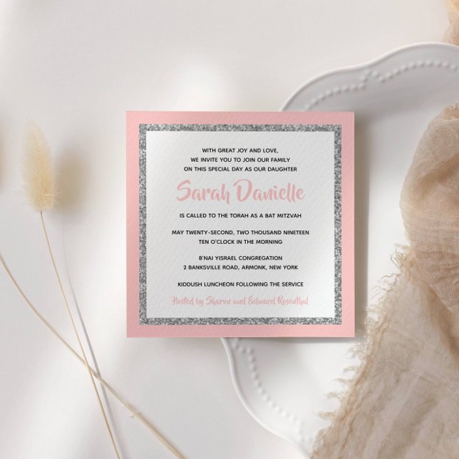 Invitación a Mitzvah de Bat Rosado y Plata (Subido por el creador)