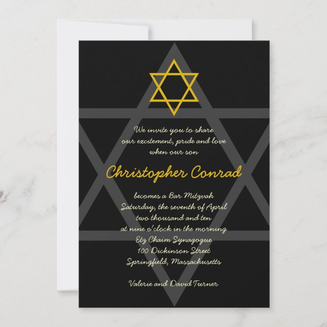 Invitación a Mitzvah de Black and Gold Bar (Anverso)