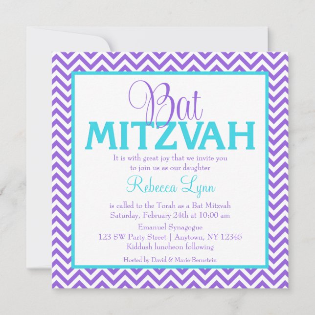 Invitación a Mitzvah de Chevron Purple Blue Bat Ve (Anverso)