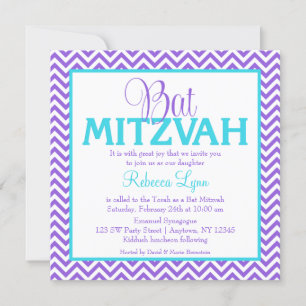 Invitación a Mitzvah de Chevron Purple Blue Bat Ve