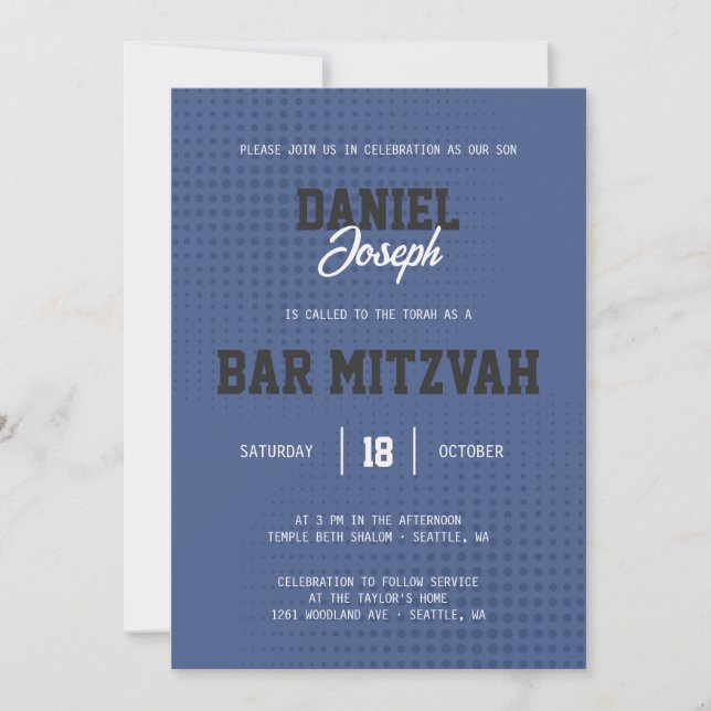 Invitación a Mitzvah de Dots sports blue Bar (Anverso)