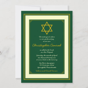 Invitación a Mitzvah de Forest Green y Gold Bar