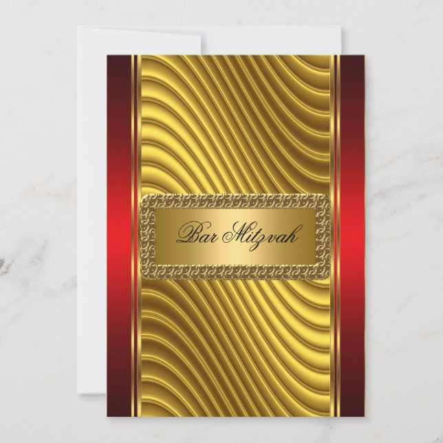 Invitación a Mitzvah de Gold and Red Bar (Anverso)