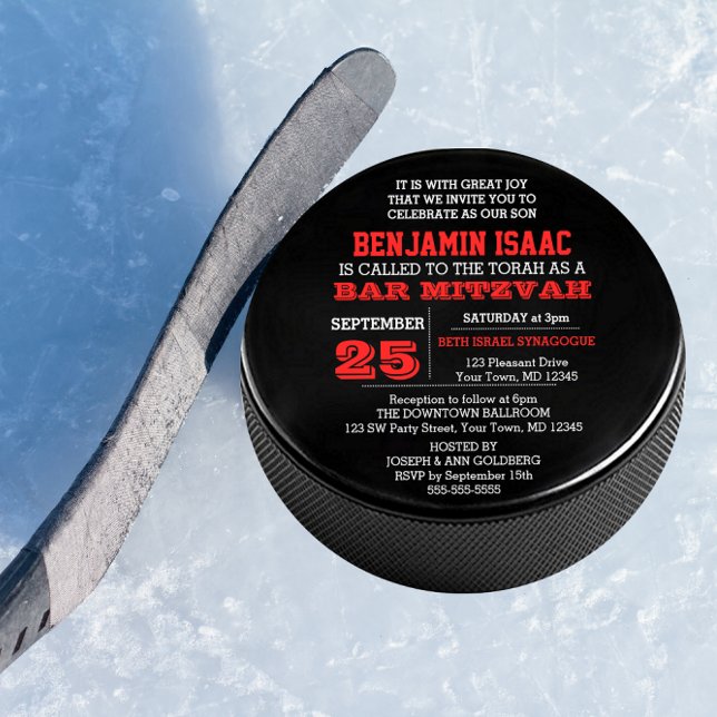 Invitación a Mitzvah de Hockey Puck Round Bar (Subido por el creador)