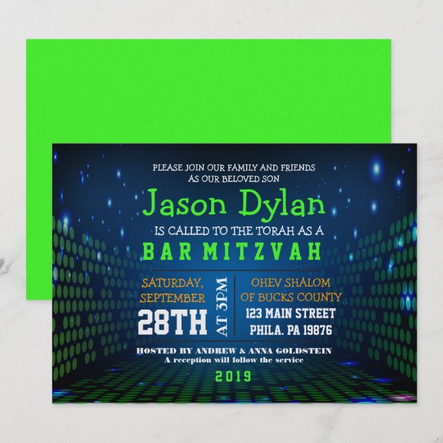 Invitación a Mitzvah de la barra de JUEGOS de VIDE (Anverso / Reverso)