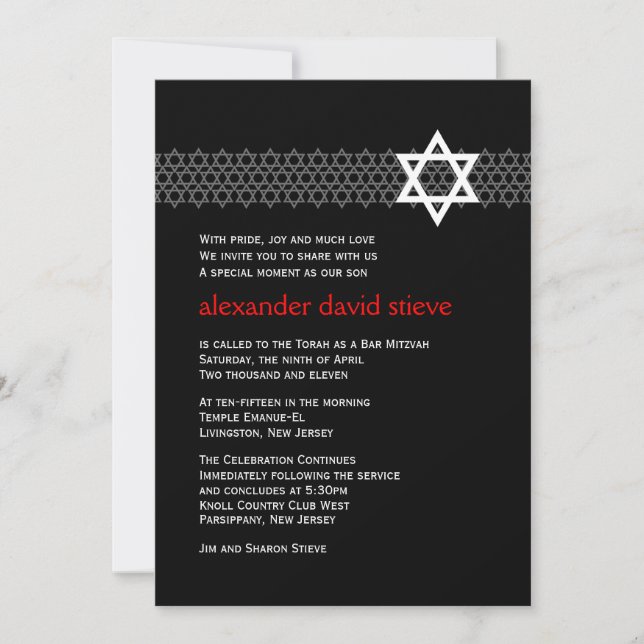 Invitación a Mitzvah del Bar Estrella brillante (Anverso)