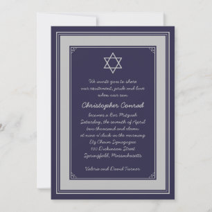 Invitación a Mitzvah del bar gris plateado de la M
