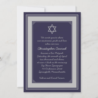 Invitación a Mitzvah del bar gris plateado de la M