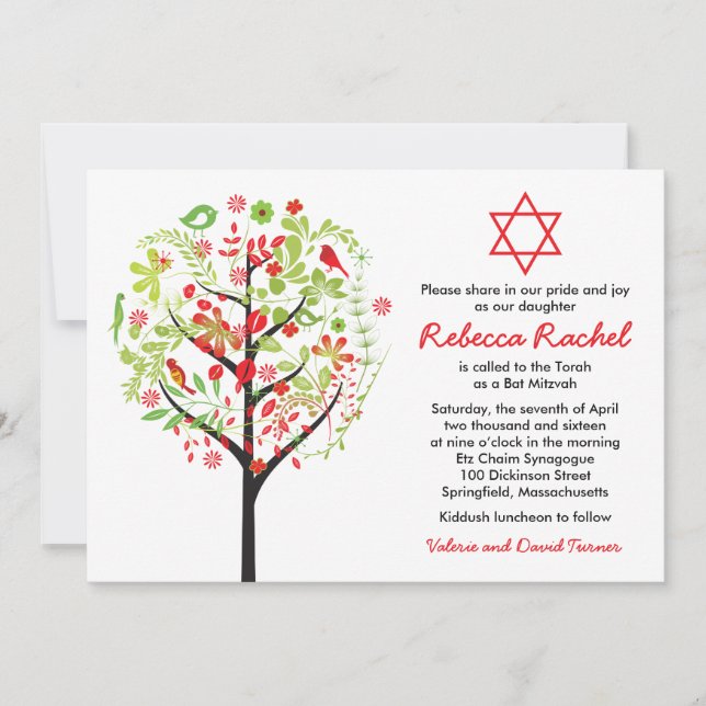 Invitación a Mitzvah del Barco Verde Rojo del Árbo (Anverso)