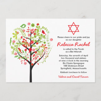 Invitación a Mitzvah del Barco Verde Rojo del Árbo