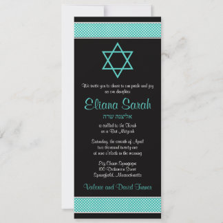 Invitación a Mitzvah del Punto de Polka Negro Turq