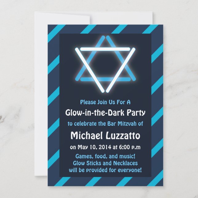 Invitación a Mitzvah para el Bar Glow-in-the-Dark (Anverso)
