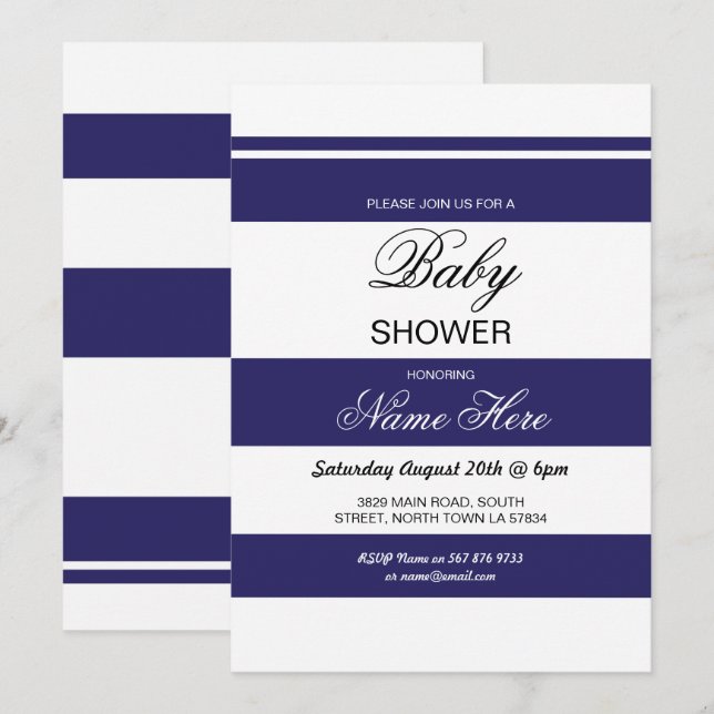 Invitación a Moda de Fiesta de franjas blancas y n (Anverso / Reverso)