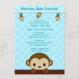Invitación a MONKEY Baby Shower Polka Dot BLUE MPP