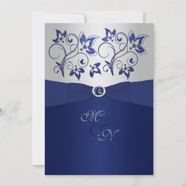 Invitación a Monograma Floral de Marina y Plata (Anverso)