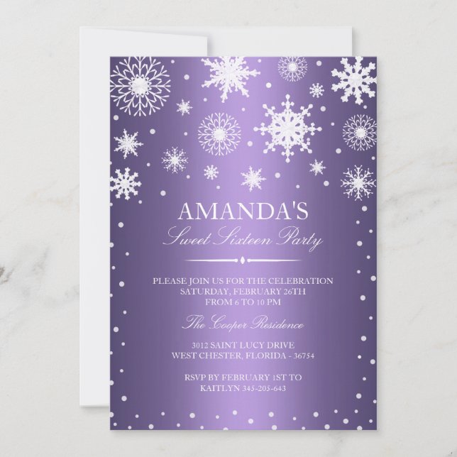 Invitación a Morple Winter Wonderland Sweet 16 (Anverso)