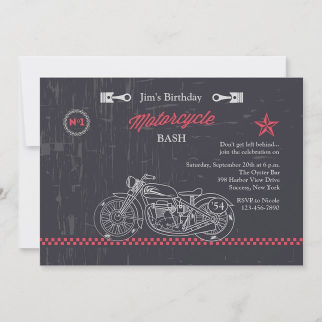 Invitación a motocicleta Chalkboard (Anverso)