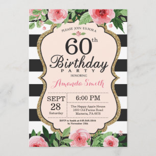 Invitación a mujeres por 60 años. Negro de oro flo
