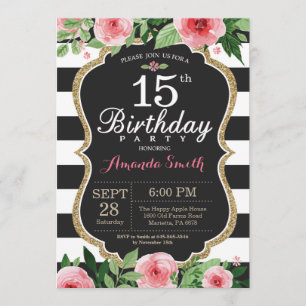 Invitación a mujeres por el 15º cumpleaños. Dorado