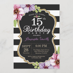 Invitación a mujeres por el 15º cumpleaños. Negro