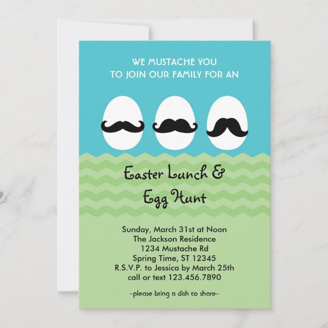 Invitación a Mustache Eggs de Pascua (Anverso)