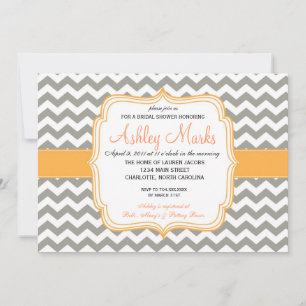 Invitación a Naranja y Chevron gris