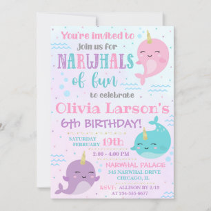 Invitación a Narwhal Invitación a cumpleaños a Nar