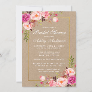 Invitación a naves doradas con ducha de novia rosa