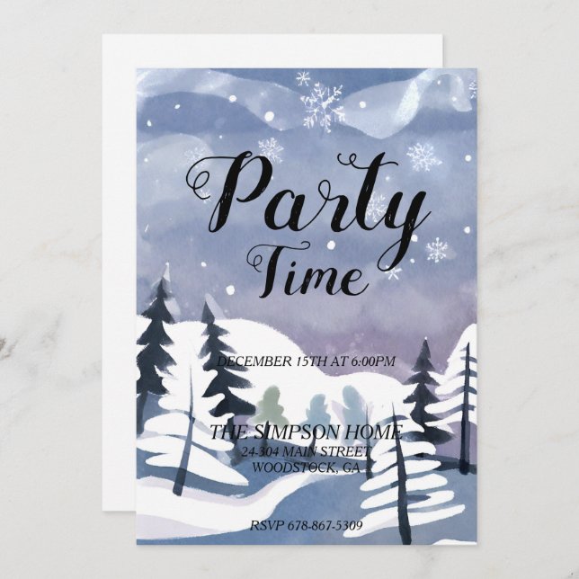 Invitación a Navidades de acuarela de Winter Wonde (Anverso / Reverso)