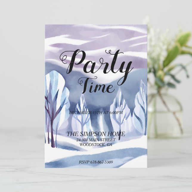 Invitación a Navidades de acuarela de Winter Wonde (Anverso de pie)