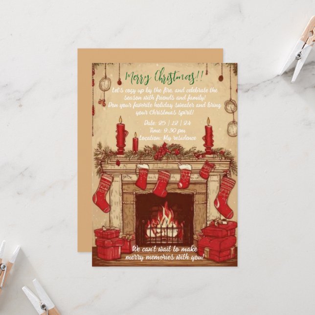 Invitación a Navidades de chimenea acogedores (Anverso/Reverso In Situ)