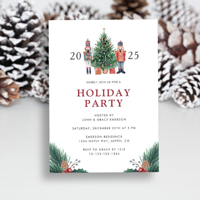 Invitación a Navidades de fiestas de vacaciones (Christmas 2025 Nutcracker Holiday Party Invitation by Painted Paperie
)