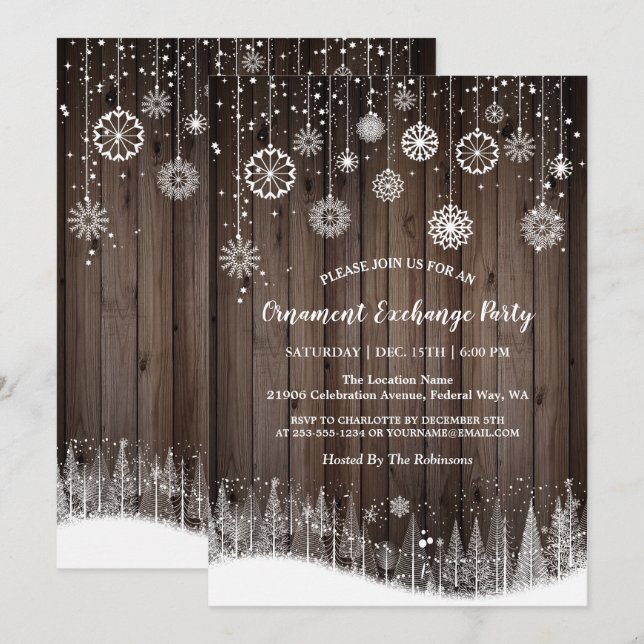 Invitación a Navidades de intercambio de ornamento (Anverso / Reverso)