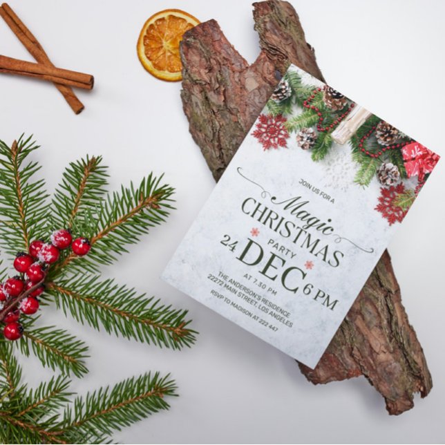 Invitación a Navidades de piñón y copos de nieve (Subido por el creador)