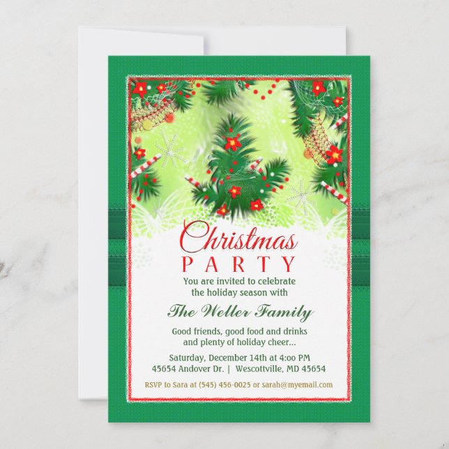 Invitación a navidades - Fiesta festivo rojo y ver (Anverso)