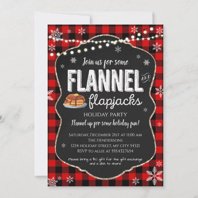 Invitación a Navidades Flannel y Flapjacks (Anverso)