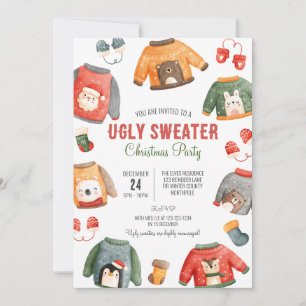 Invitación a Navidades suéteres fea, cena familiar
