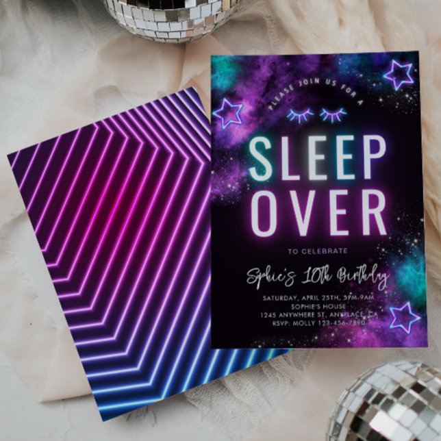 Invitación a Neon Sleepover | Fiesta de madera (Subido por el creador)