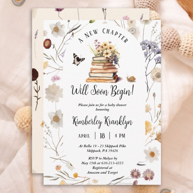 Invitación A New Chapter Baby Shower Storybook Wildflower (Subido por el creador)