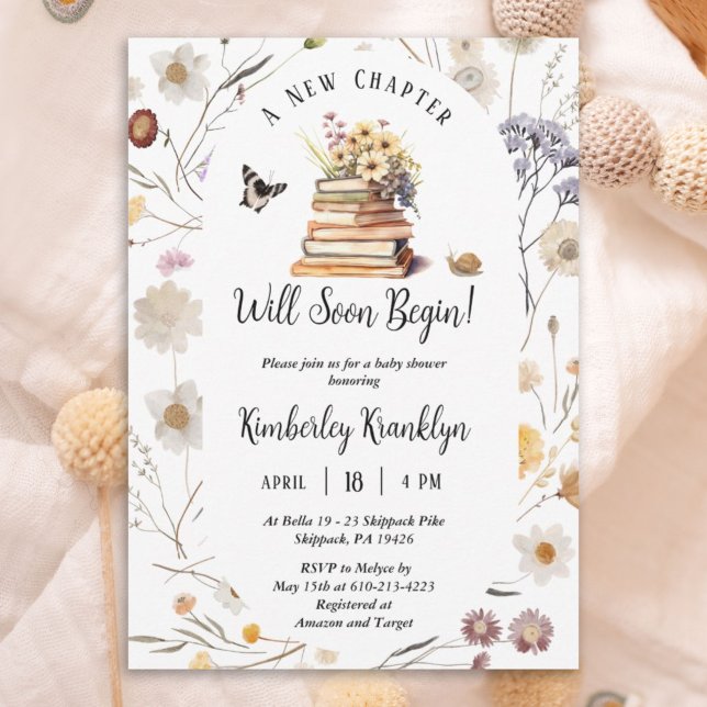 Invitación A New Chapter Baby Shower Storybook Wildflower (Subido por el creador)