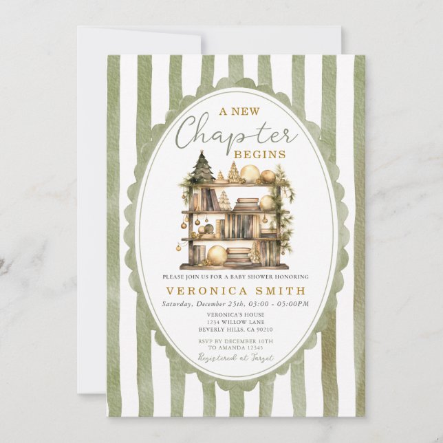 Invitación A New Chapter Begin Christmas Book Baby Shower (Anverso)