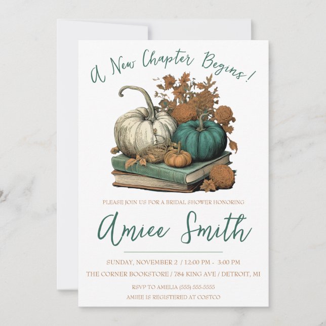 Invitación A New Chapter Begins! Autumn Pumpkin Bridal Shower (Anverso)