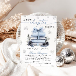 Invitación A New Chapter Begins Blue Bow Winter Baby Shower